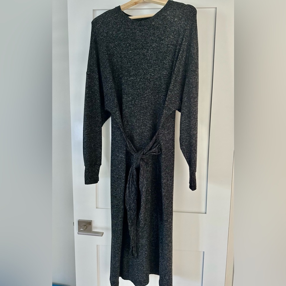 Topshop charcoal wool blend tie front dress